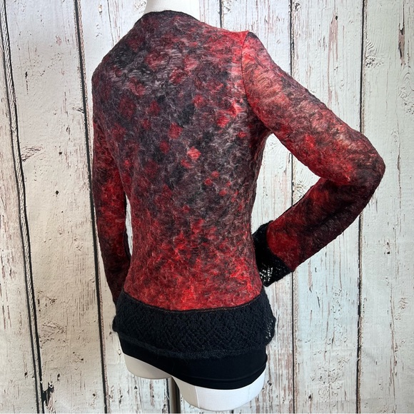 Roberta Scarpa Virgin Wool Mohair Knit Lace Trim Cardigan Fitted Sweater Size 12 - Picture 5 of 16